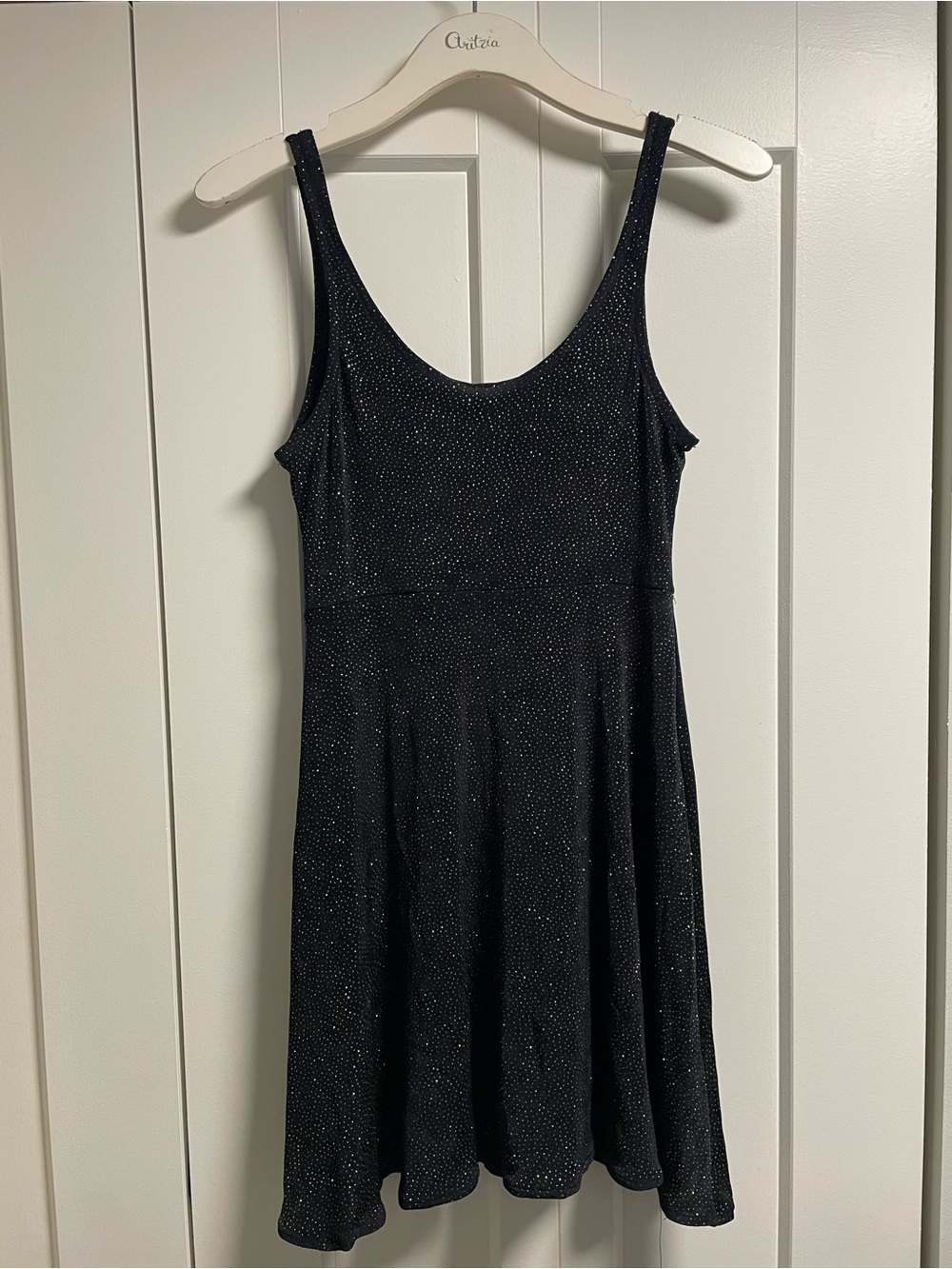 Y2K Vintage Le Chateau Sparkly Glitter Skater Mini Party Dress Black Size Small